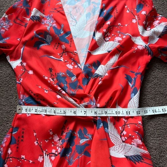 Missguided Bird Cherry Blossom Print Faux Wrap Dress - Picture 10 of 11